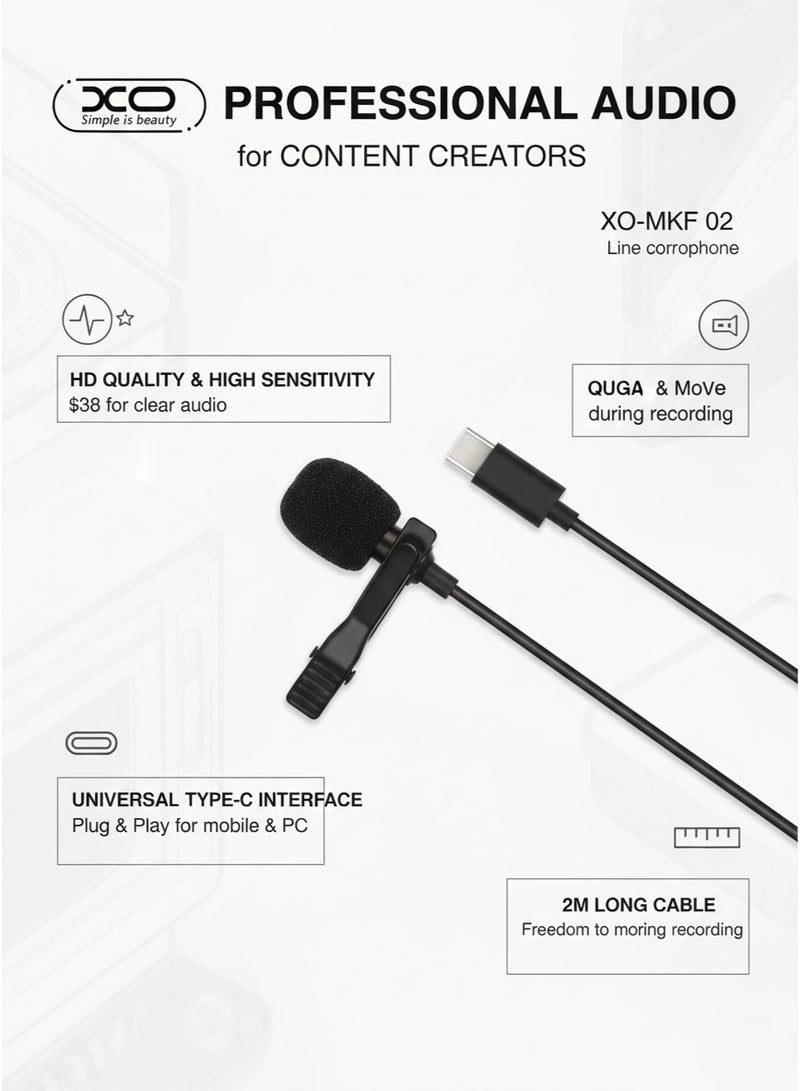 إكس أو ميكروفون - ميكروفون متعدد الاتجاهات بمشبك USB-C مع كابل بطول 2 متر للهواتف الذكية والأجهزة اللوحية وأجهزة الكمبيوتر المحمولة - Image 3