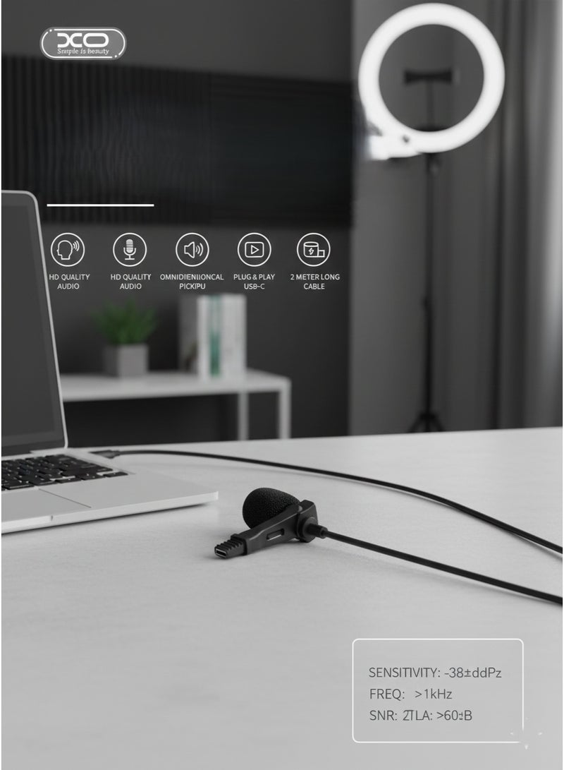 إكس أو ميكروفون - ميكروفون متعدد الاتجاهات بمشبك USB-C مع كابل بطول 2 متر للهواتف الذكية والأجهزة اللوحية وأجهزة الكمبيوتر المحمولة - Image 5