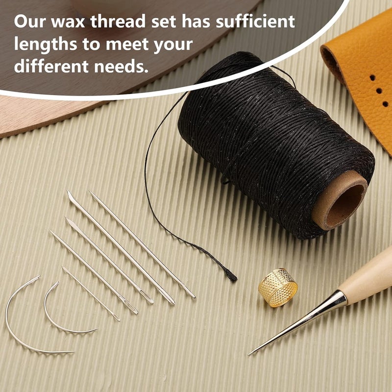 SUVSOON 273 Yards Upholstery Repair Waxed Thread Kit, Leather Sewing Kit Including Needle Awl Thimble, for Carpet Sofa Seat Shoe and (Black) - Image 4