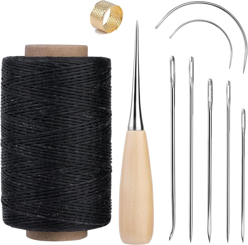 SUVSOON 273 Yards Upholstery Repair Waxed Thread Kit, Leather Sewing Kit Including Needle Awl Thimble, for Carpet Sofa Seat Shoe and (Black) - Image 1