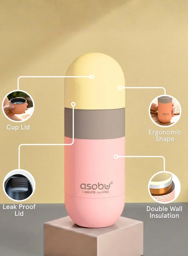 Asobu Orb Bottle Insulated Stainless Steel Water Bottle 410ml with Double Wall Vacuum Insulation, Keeps Drinks Cold for 24 Hours, BPA Free, Spill Proof Lid and Fits Standard Cup Holders
