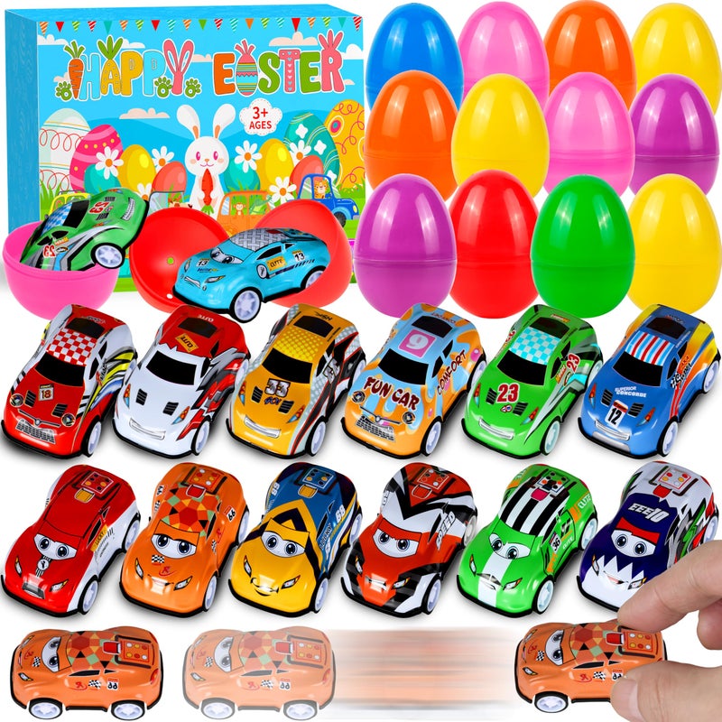 Seifar 48 Pack Prefilled Easter Eggs Filled with Pull Back Cars, Eggs with Racing Vehicle Inside, Easter Hunt Basket Stuffers Party Favors Classroom Prizes Gift for Kids Girls Boys - Image 1