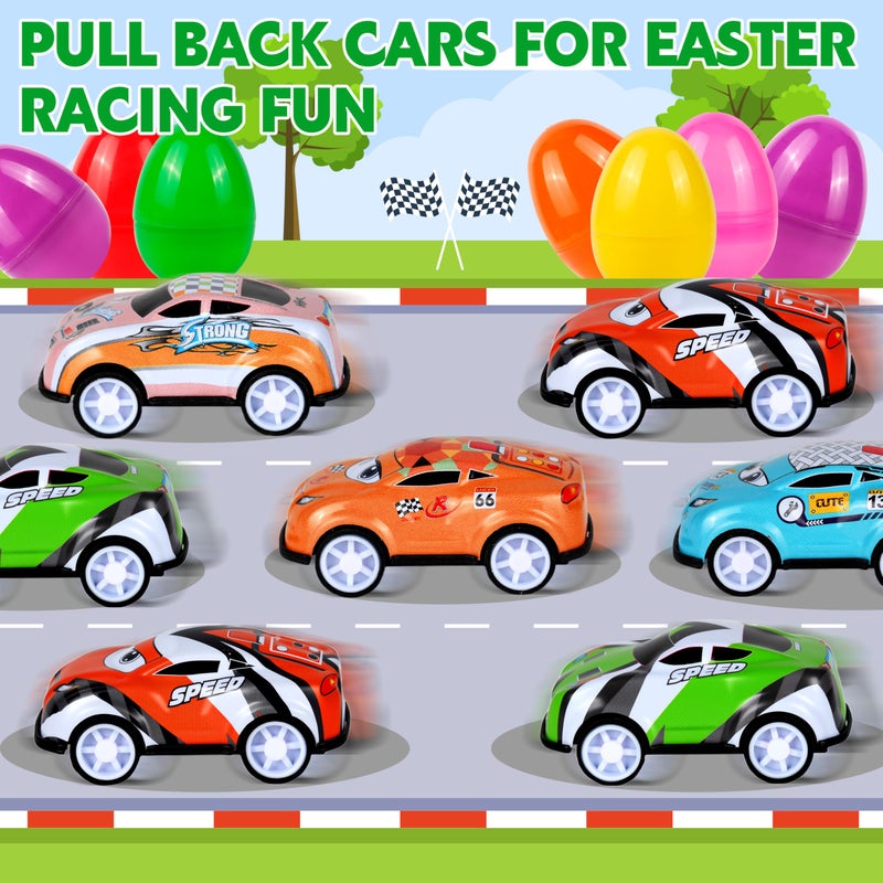 Seifar 48 Pack Prefilled Easter Eggs Filled with Pull Back Cars, Eggs with Racing Vehicle Inside, Easter Hunt Basket Stuffers Party Favors Classroom Prizes Gift for Kids Girls Boys - Image 4
