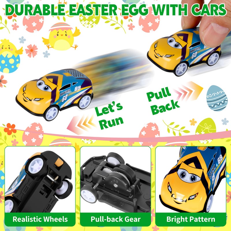 Seifar 48 Pack Prefilled Easter Eggs Filled with Pull Back Cars, Eggs with Racing Vehicle Inside, Easter Hunt Basket Stuffers Party Favors Classroom Prizes Gift for Kids Girls Boys - Image 3
