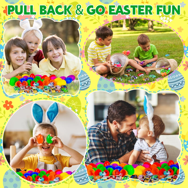 Seifar 48 Pack Prefilled Easter Eggs Filled with Pull Back Cars, Eggs with Racing Vehicle Inside, Easter Hunt Basket Stuffers Party Favors Classroom Prizes Gift for Kids Girls Boys - Image 5