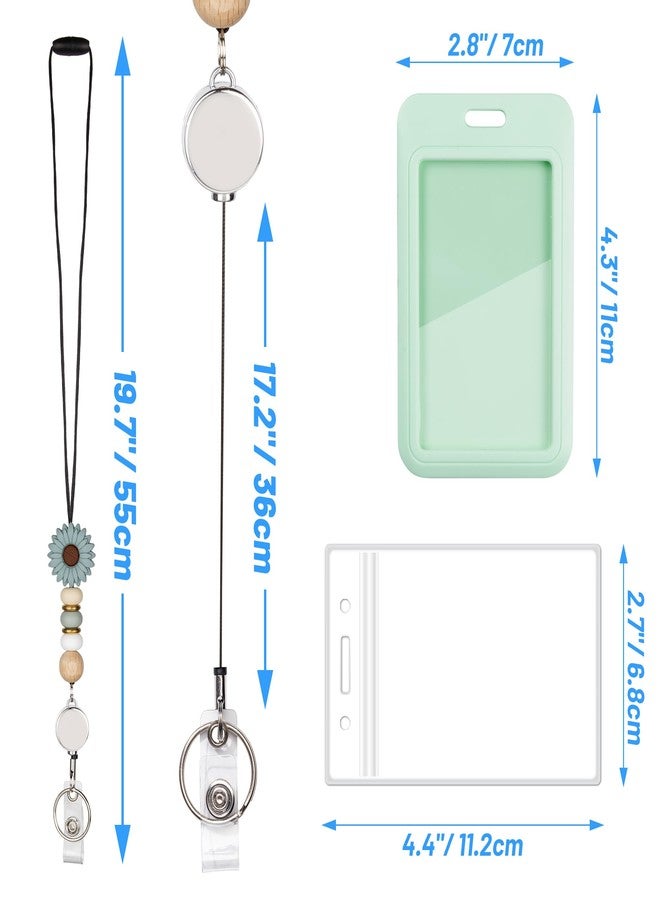 Qoroos 9 in 3 Sets Retractable Teacher Lanyard for ID Badges and Keys Breakaway Lanyard with ID Holder Sunflower Cute Beaded Lanyard Badge Silicone, Gift for Teacher Women Nurse - Image 2