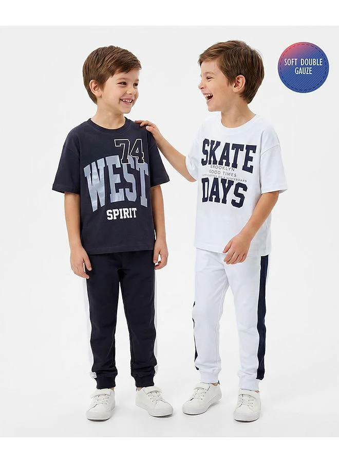 Primo Gino Primo Gino 100% Cotton Knit Half Sleeves Pajama Sets with Text Print (Pack of 2) - Black and White