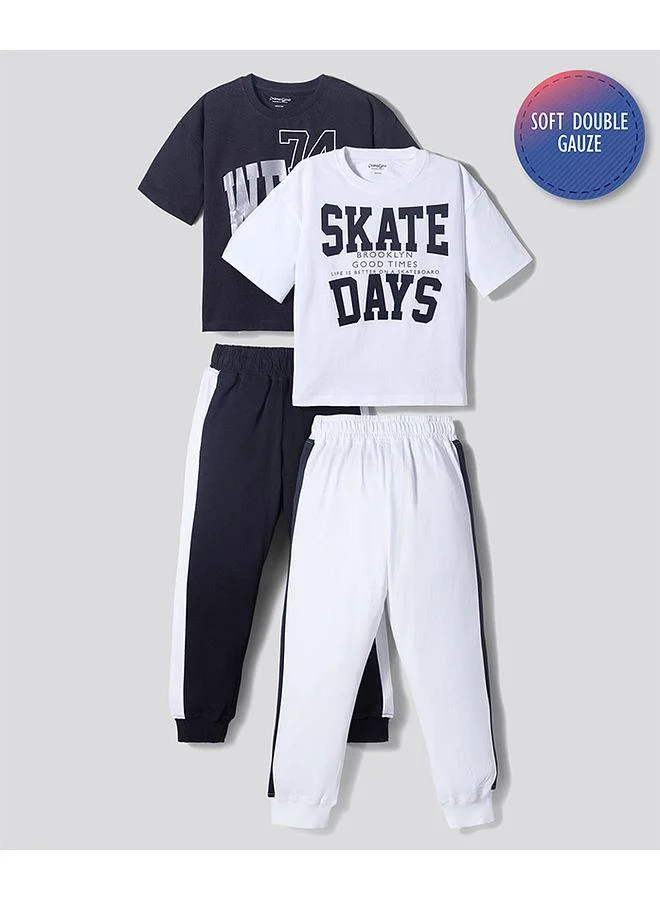 Primo Gino Primo Gino 100% Cotton Knit Half Sleeves Pajama Sets with Text Print (Pack of 2) - Black and White