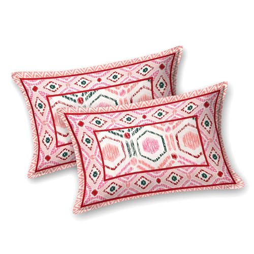 BLOCKS OF INDIA Hand Block Print Cotton King Size Bedsheet (Pink Ikat AR) - Image 4