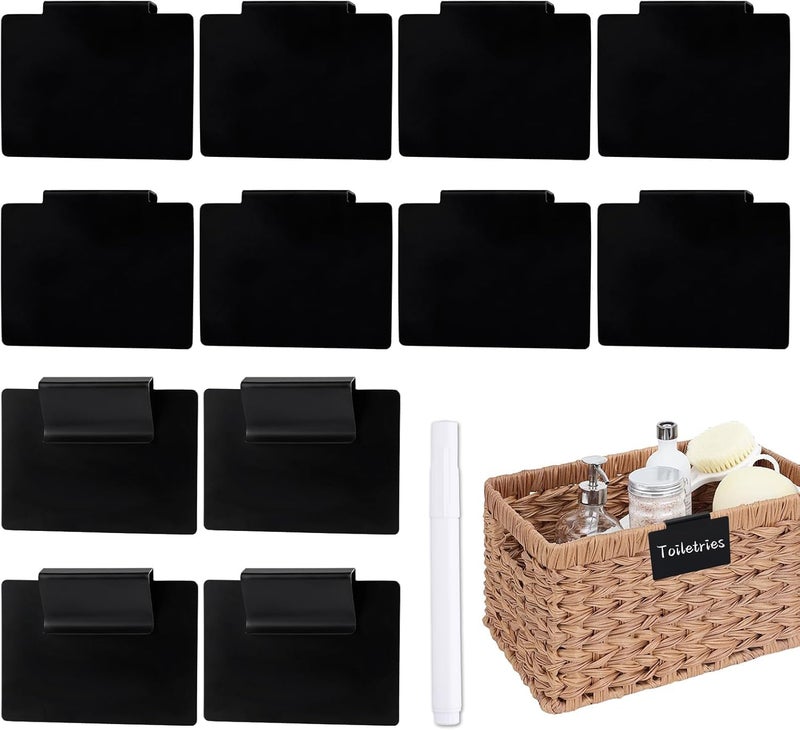 Odluzy 12PCS Basket Labels, Removable Clip Label Holder, Small Chalk Labels for Baskets, Reusable Tag Stickers, for Storage Bins Fabric, Organization Box - Image 1