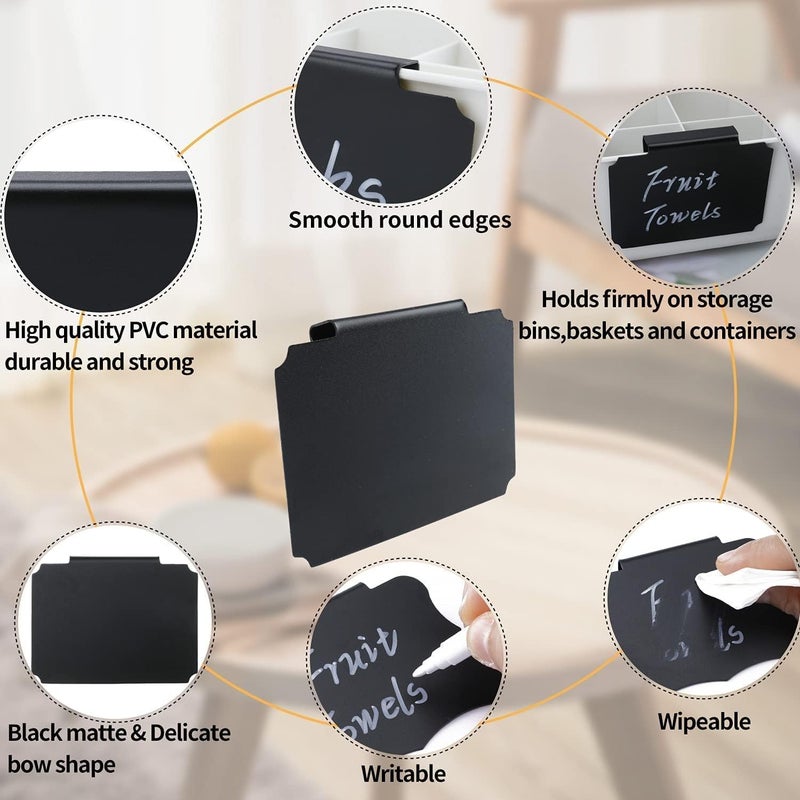 Odluzy 12PCS Basket Labels, Removable Clip Label Holder, Small Chalk Labels for Baskets, Reusable Tag Stickers, for Storage Bins Fabric, Organization Box - Image 3