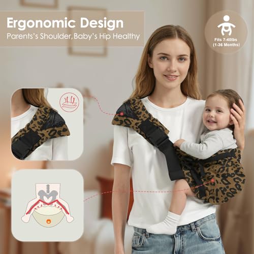 Shiaon Baby Sling Carrier Newborn to Toddler, Adjustable Toddler Carrier Sling Baby Carrier Toddlers Sling Carriers Hip Carriers for 8-40lbs, Brown Leopard Print - Image 3