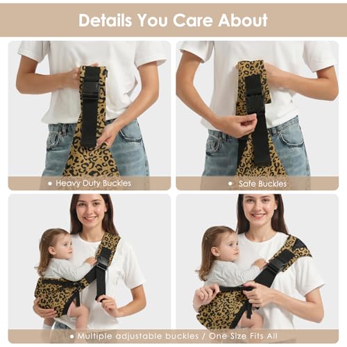 Shiaon Baby Sling Carrier Newborn to Toddler, Adjustable Toddler Carrier Sling Baby Carrier Toddlers Sling Carriers Hip Carriers for 8-40lbs, Brown Leopard Print - Image 4