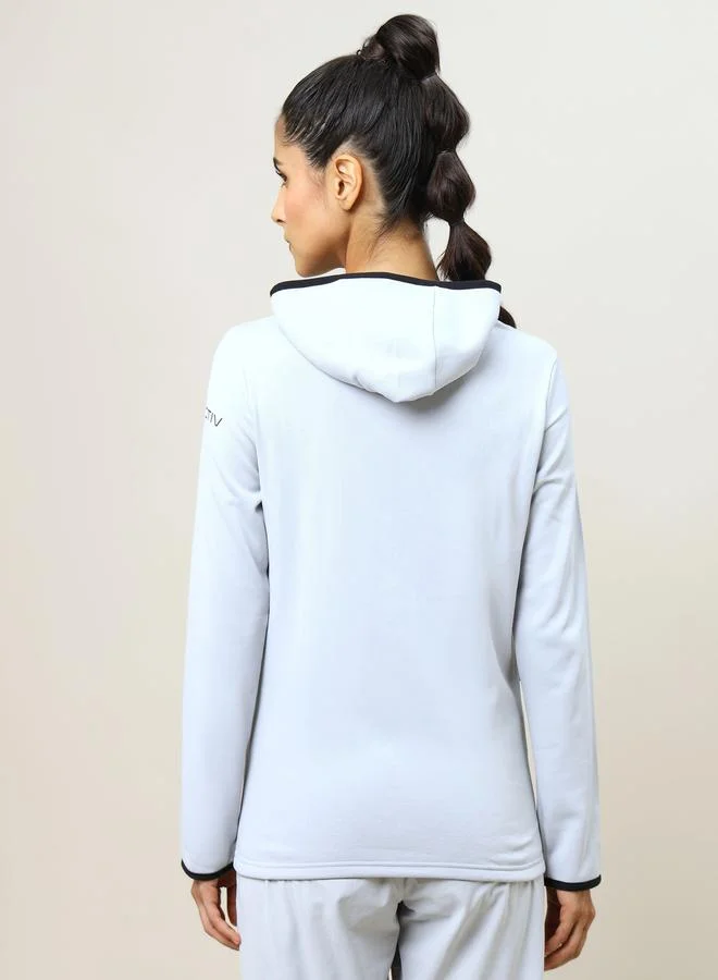 تكنوسبورت Panelled High Neck Fleece Jacket with Hood by Styli