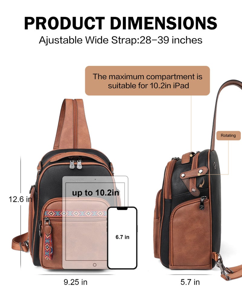 FADEON Large Sling Bag for Women, Designer Leather Crossbody Purse Convertible Sling Backpack, Anti Theft Daypack for Travel - Image 5