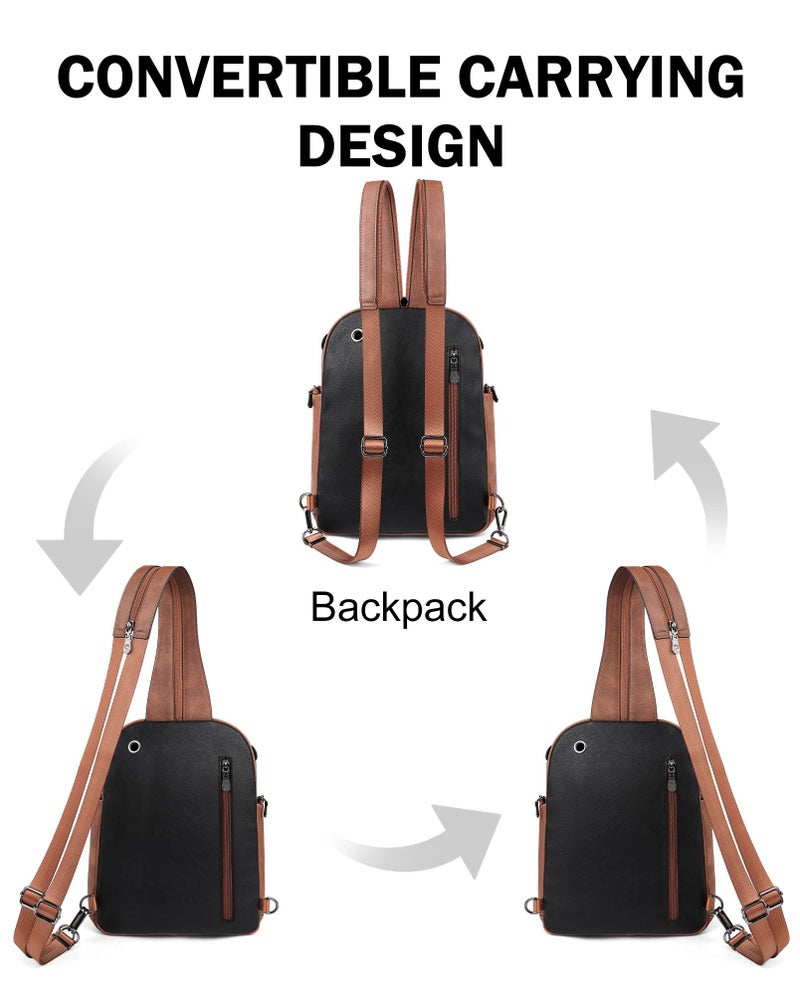 FADEON Large Sling Bag for Women, Designer Leather Crossbody Purse Convertible Sling Backpack, Anti Theft Daypack for Travel - Image 4