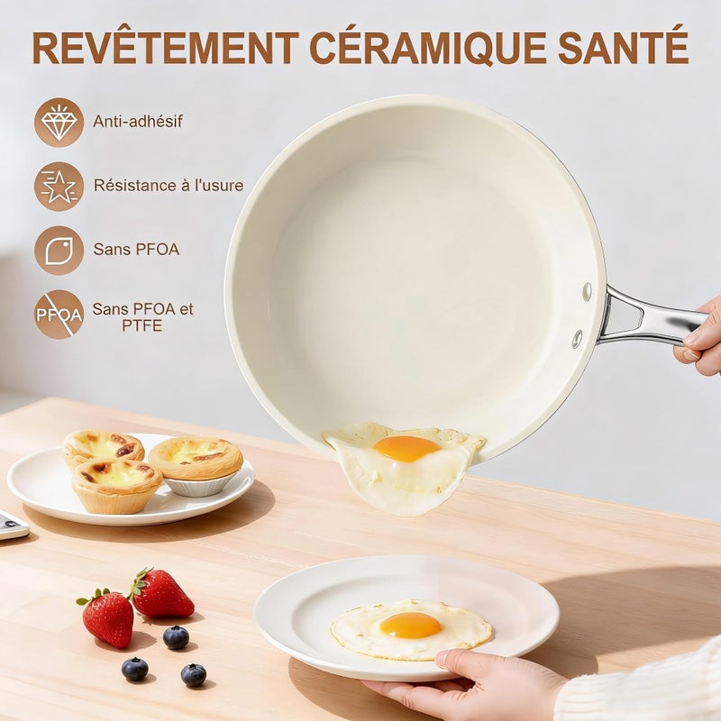Jovire 9.25 Inch Ceramic Nonstick Frying Pan Skillet - PFAS-Free, Non-Toxic, Oven Safe & Induction Ready, Aluminum Cookware with Stainless Steel Handle - Image 3
