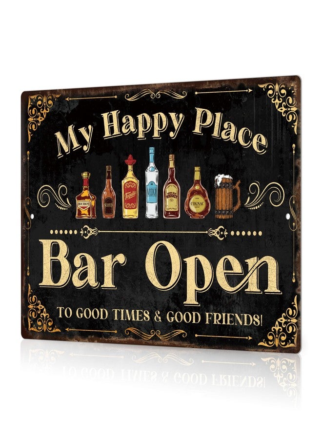 Putuo Decor Bar Sign For Home Bar, Drink Vintage Metal Tin Sign, My Happy Place Bar Open, Bar Wall Art Decor For Home Bar Pub Club Garage Man Cave 8 X 12 Inches - Image 1