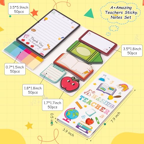 B1ykin Cute Sticky Notes Set - A+ Amazing Teacher Self-Stick Notes Pad, 550 Sheets Writing Memo Pages Sticky Notepad for Appreciation Gifts, School Office Party Favors Supplies (A+ Teacher) - Image 2