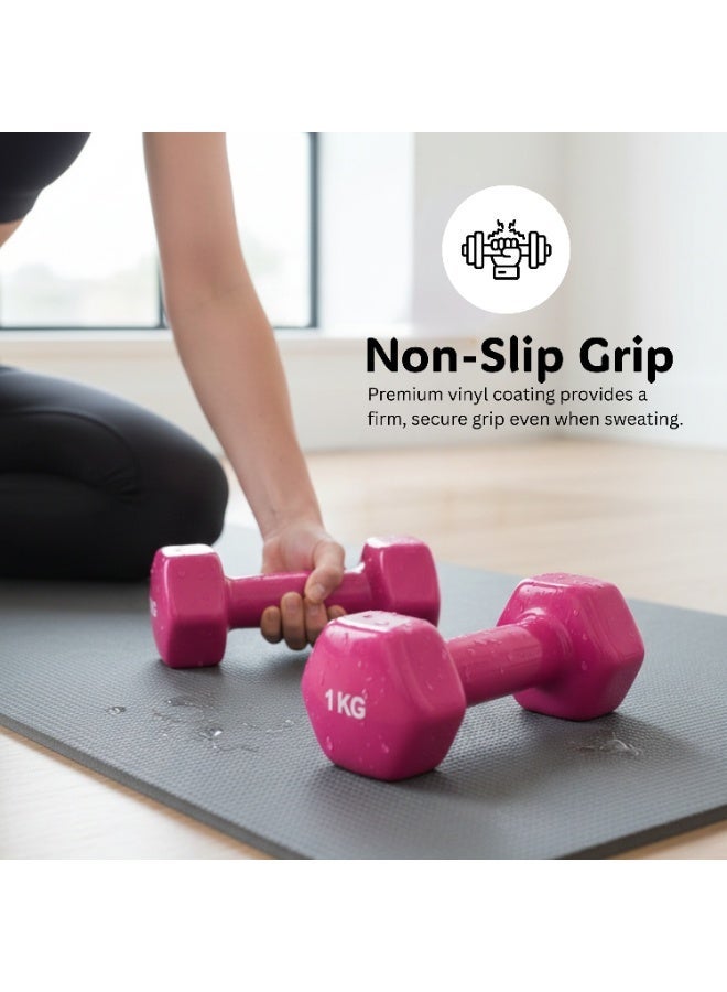 ENDLESS  Vinyl Coated Fixed Dumbbells Pair | 1 Kg Each (Total 2 Kg) | Pink | Iron with Vinyl Coating | Compact Weights for Home Gym, Workout, Fitness, Men & Women - Image 2
