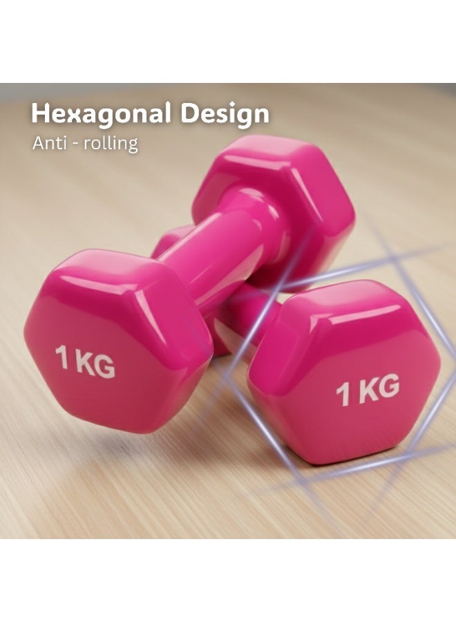 ENDLESS  Vinyl Coated Fixed Dumbbells Pair | 1 Kg Each (Total 2 Kg) | Pink | Iron with Vinyl Coating | Compact Weights for Home Gym, Workout, Fitness, Men & Women - Image 4