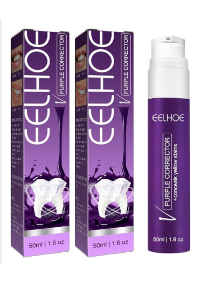 EELHOE 2-pcs of Purple Corrector 50ml, Teeth Whitening Toothpaste, Tooth Stains Removal, Color Corrector for Yellow Teeth Cleaning, Teeth Whitening Cream for Fresh Breath and Oral Hygiene - Image 1