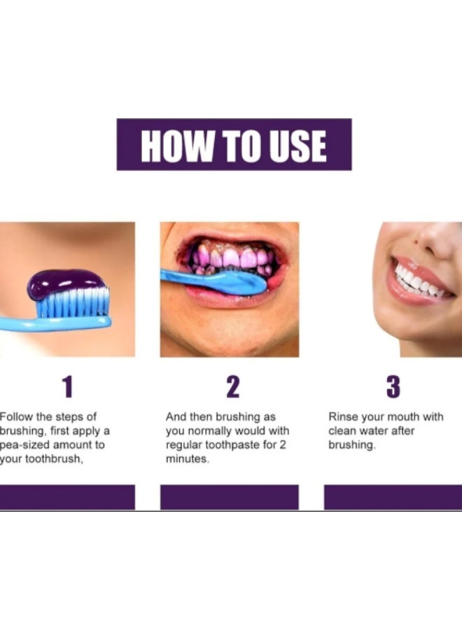 EELHOE 2-pcs of Purple Corrector 50ml, Teeth Whitening Toothpaste, Tooth Stains Removal, Color Corrector for Yellow Teeth Cleaning, Teeth Whitening Cream for Fresh Breath and Oral Hygiene - Image 4
