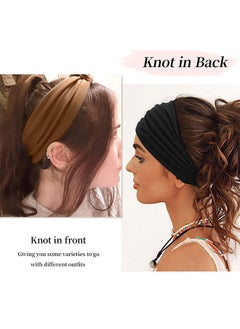 Generic 4Pcs Wide Sport Headbands for Women, Stylish Solid Color Elastic Head Wraps, Boho Thick Hairbands, Large Athletic Yoga Turban Headband Hair Accessories  - Image 3