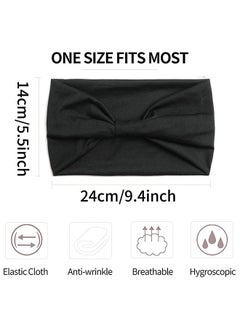 Generic 4Pcs Wide Sport Headbands for Women, Stylish Solid Color Elastic Head Wraps, Boho Thick Hairbands, Large Athletic Yoga Turban Headband Hair Accessories  - Image 2