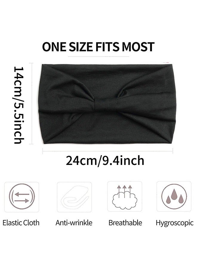 Generic 4Pcs Wide Sport Headbands for Women, Stylish Solid Color Elastic Head Wraps, Boho Thick Hairbands, Large Athletic Yoga Turban Headband Hair Accessories  - Image 2