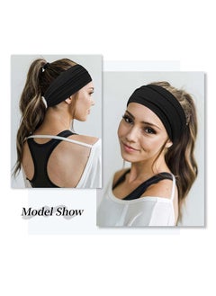 Generic 4Pcs Wide Sport Headbands for Women, Stylish Solid Color Elastic Head Wraps, Boho Thick Hairbands, Large Athletic Yoga Turban Headband Hair Accessories  - Image 4