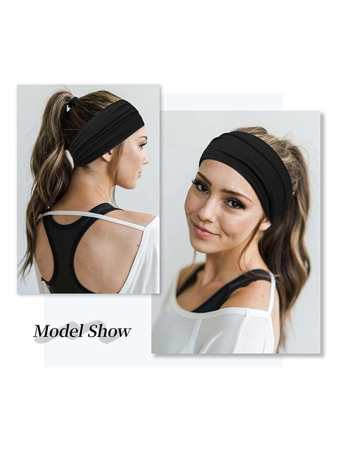 Generic 4Pcs Wide Sport Headbands for Women, Stylish Solid Color Elastic Head Wraps, Boho Thick Hairbands, Large Athletic Yoga Turban Headband Hair Accessories  - Image 4