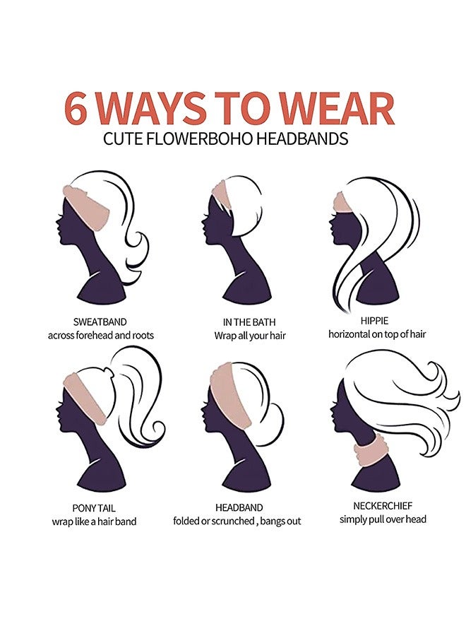 Generic 4Pcs Wide Sport Headbands for Women, Stylish Solid Color Elastic Head Wraps, Boho Thick Hairbands, Large Athletic Yoga Turban Headband Hair Accessories  - Image 5