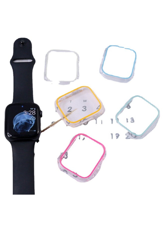 Generic - Suitable For Apple Watch PC Hard Case Transparent Hollow Luminous Case Iwatch6 7 Generation Half Bag Color Single Frame-Color:Luminous Pink With Carton Packaging-Exterior Dimension:S10-46MM - Image 1