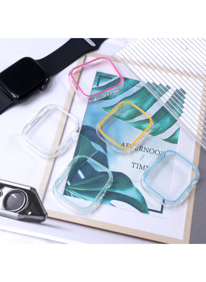 Generic - Suitable For Apple Watch PC Hard Case Transparent Hollow Luminous Case Iwatch6 7 Generation Half Bag Color Single Frame-Color:Luminous Pink With Carton Packaging-Exterior Dimension:S10-46MM - Image 1