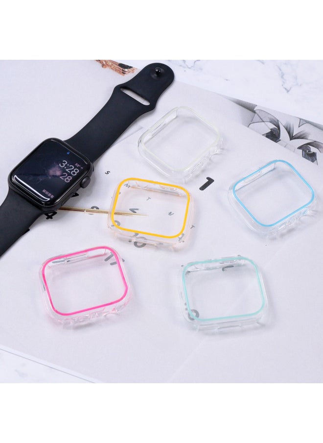 Generic - Suitable For Apple Watch PC Hard Case Transparent Hollow Luminous Case Iwatch6 7 Generation Half Bag Color Single Frame-Color:Luminous Pink With Carton Packaging-Exterior Dimension:S10-46MM - Image 1
