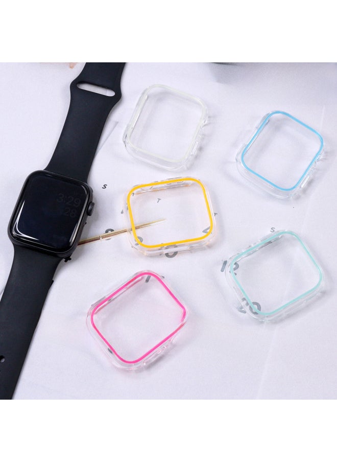 Generic - Suitable For Apple Watch PC Hard Case Transparent Hollow Luminous Case Iwatch6 7 Generation Half Bag Color Single Frame-Color:Luminous Pink With Carton Packaging-Exterior Dimension:S10-46MM - Image 1