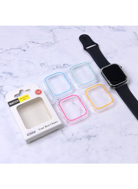 Suitable For Apple Watch PC Hard Case Transparent Hollow Luminous Case Iwatch6 7 Generation Half Bag Color Single Frame-Color:Luminous Pink With Carton Packaging-Exterior Dimension:S10-46MM