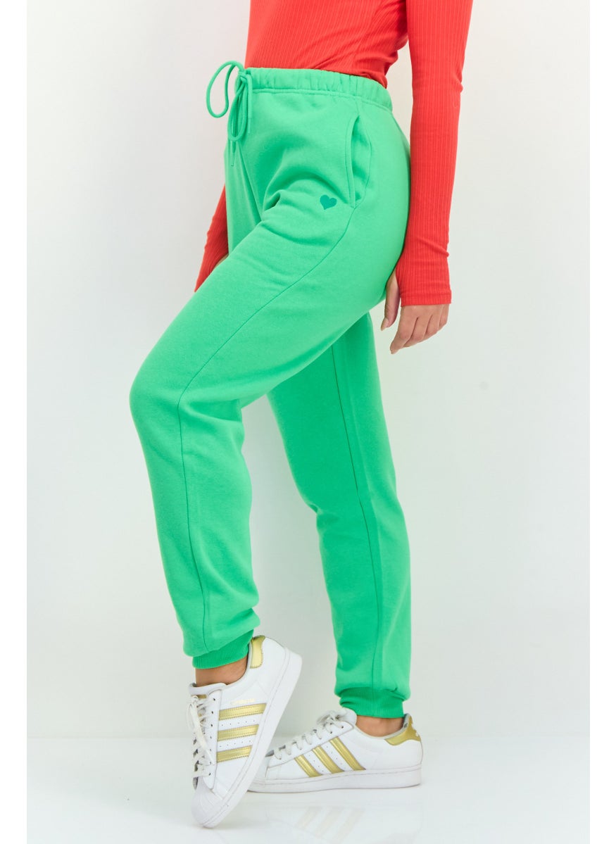 PIECES Women Regular Fit Embroidered Jogger Pants, Green  - Image 2