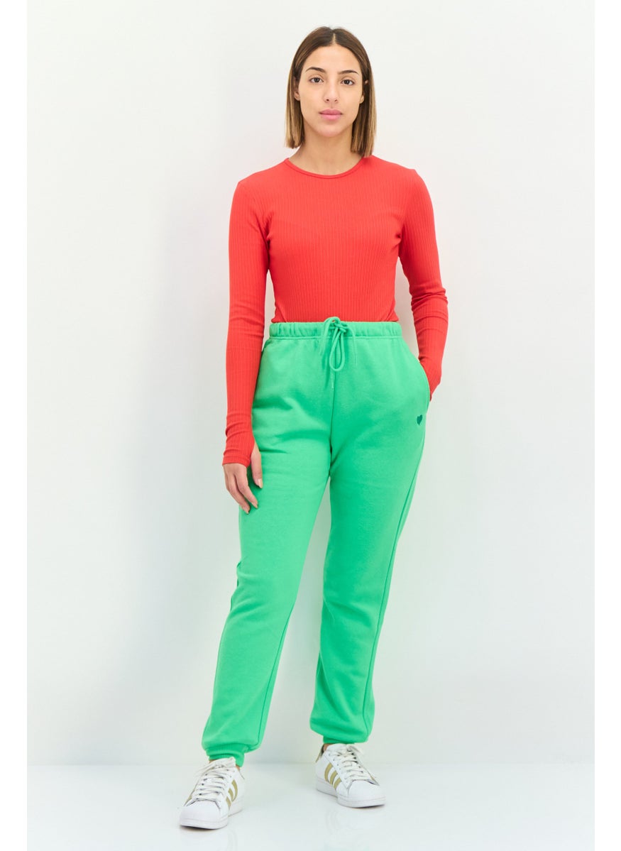 PIECES Women Regular Fit Embroidered Jogger Pants, Green  - Image 4