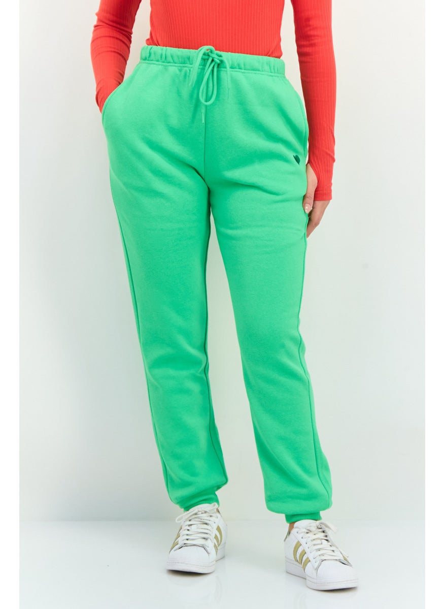 PIECES Women Regular Fit Embroidered Jogger Pants, Green  - Image 1