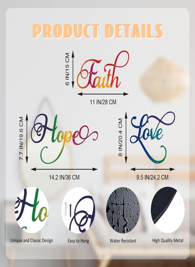 ESTART Faith Hope Love 3 Pieces Metal Wall Decor Inspirational Colorful Letter Sign Wall Art Rustic Vintage Farmhouse Word Metal Sign Family Wall Decor for Home Bedroom Living Room Office (Colorful) - Image 4