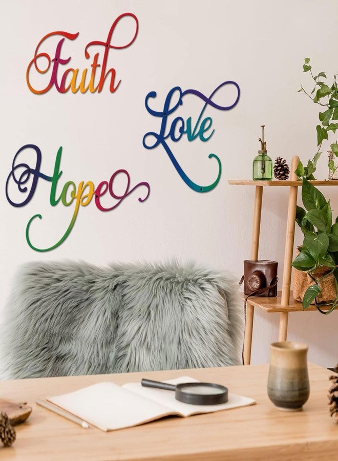 ESTART Faith Hope Love 3 Pieces Metal Wall Decor Inspirational Colorful Letter Sign Wall Art Rustic Vintage Farmhouse Word Metal Sign Family Wall Decor for Home Bedroom Living Room Office (Colorful) - Image 2
