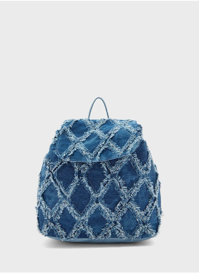 جينجر Frayed Design Denim Backpack