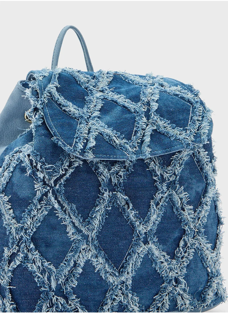 Ginger Frayed Design Denim Backpack