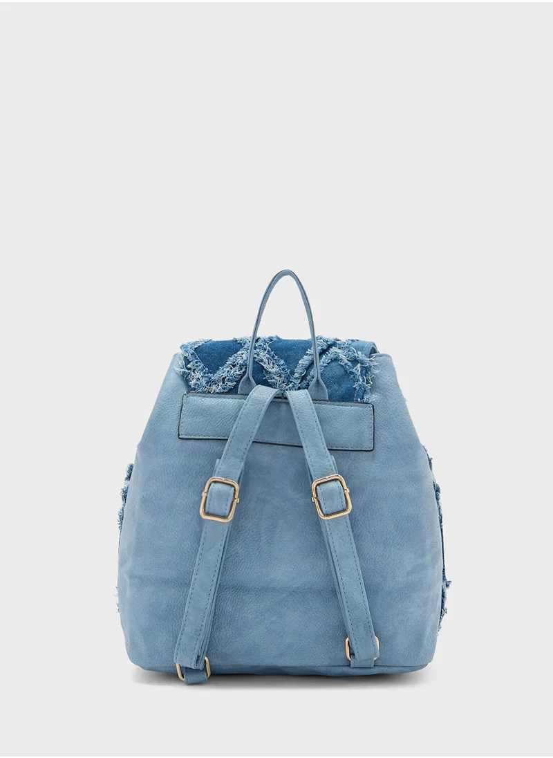 جينجر Frayed Design Denim Backpack