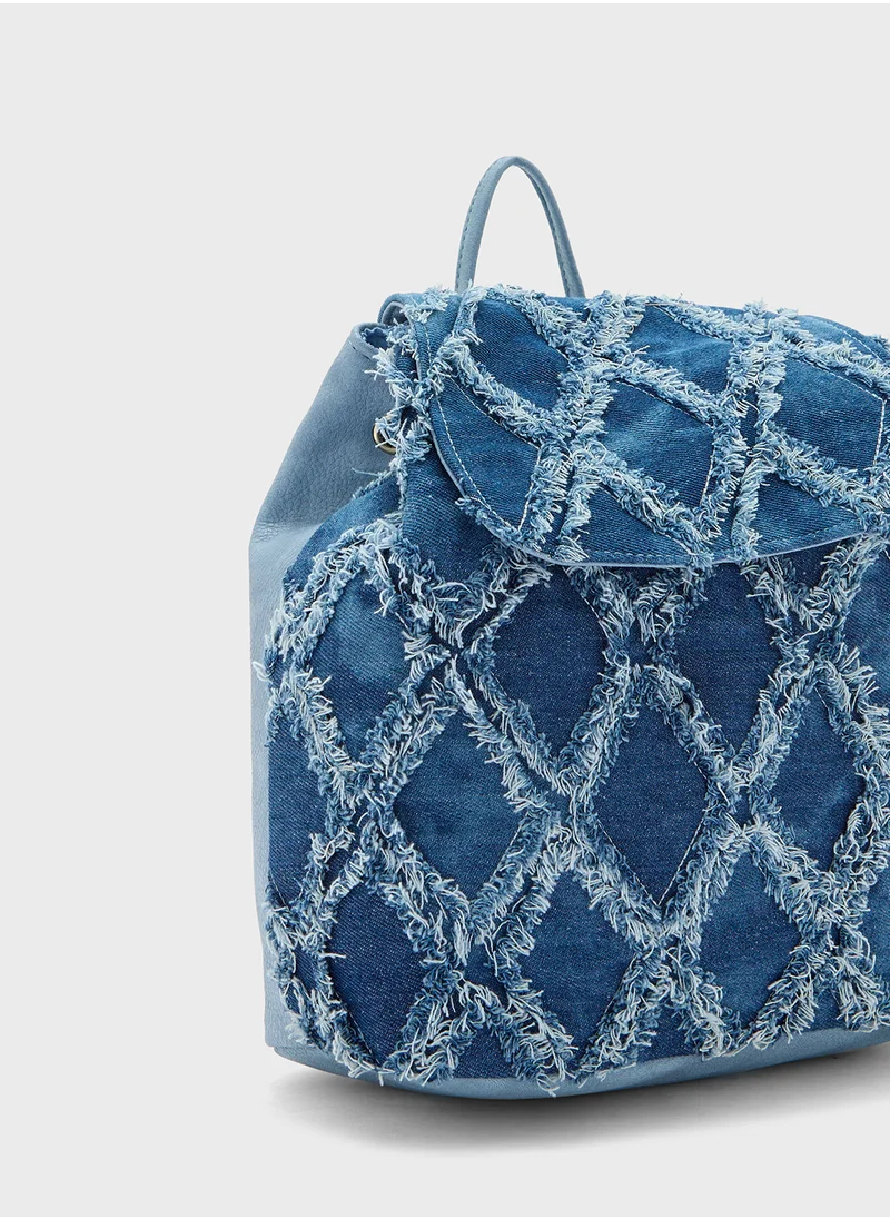 Ginger Frayed Design Denim Backpack