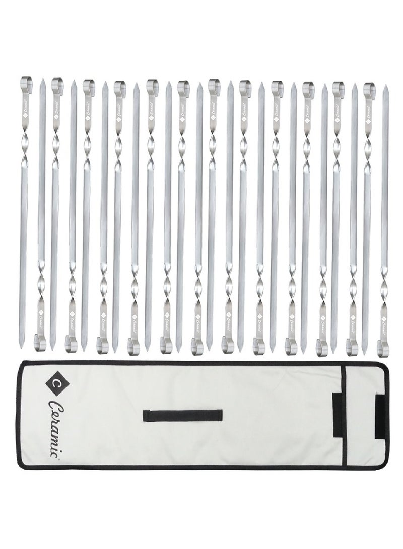 CERAMIC Barbecue Skewers 50Cm Stainless Steel Flat Metal Bbq Kabob Skewer Reusable Grilling Sticks Set Shish Kebab Needles For Outdoor Camping Outings Cooking Tools With Bag 24Pcs  - Image 1