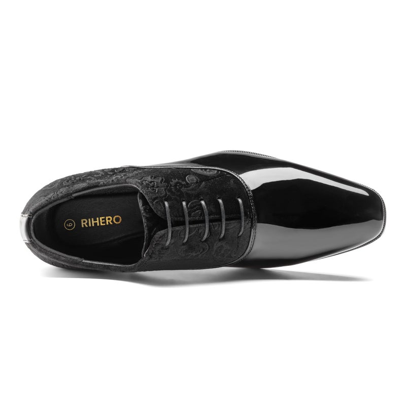 Rihero Men's Black Dress Shoes Oxford Classic Formal Prom Wedding Tuxedo Shoes for MenBlack Size 11 - Image 5