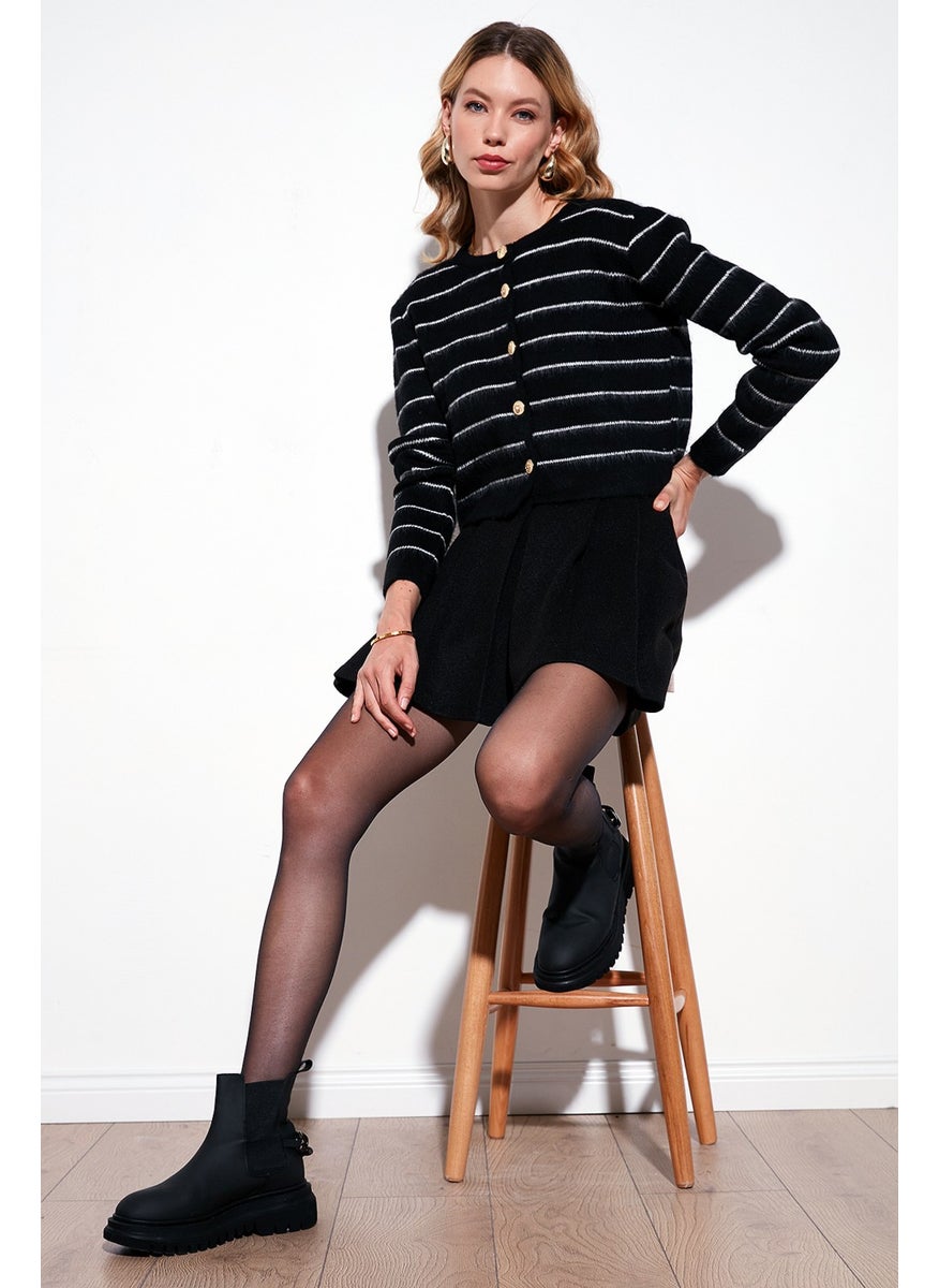 Lela Standard Fit Striped Soft Texture Crop Knitwear Cardigan Women's Cardigan 4615551  - Image 1